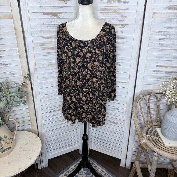 J. JILL WEAREVER COLLECTION Women's Size L Printed Floral Tunic Top Black Brown - Picture 9 of 14